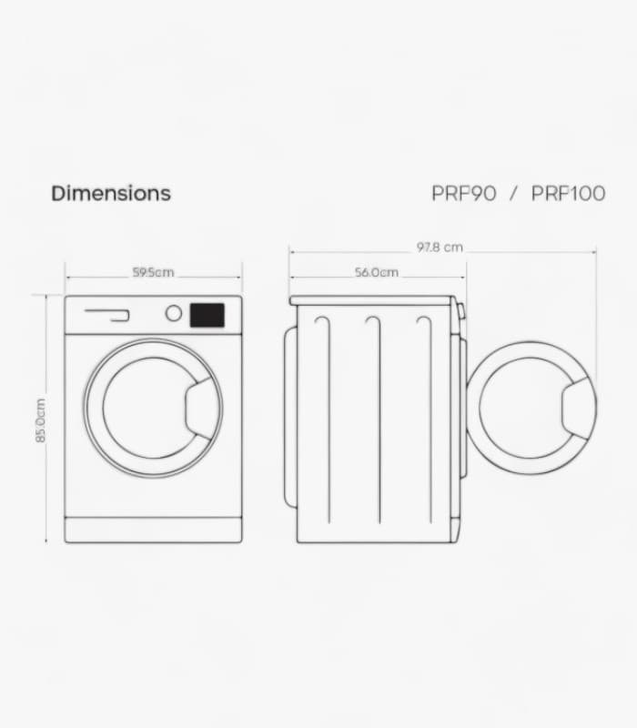 מכונת כביסה פתח קדמי 9 ק”ג Peerless פירלס לבן דגם PRF90-F14102DA05e
