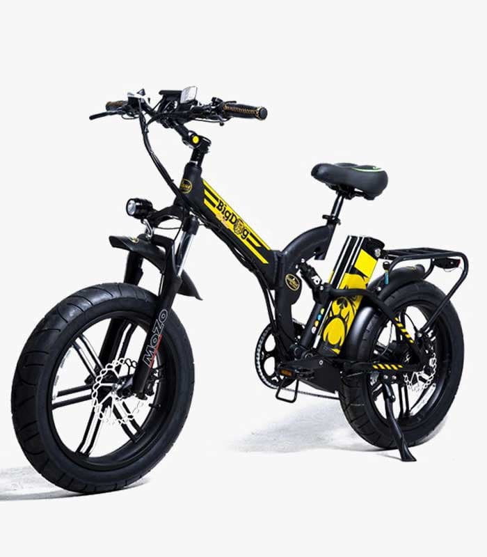 אופניים חשמליים Big Dog Off Road - מבט קדמי זוויתי, צבע שחור-צהוב