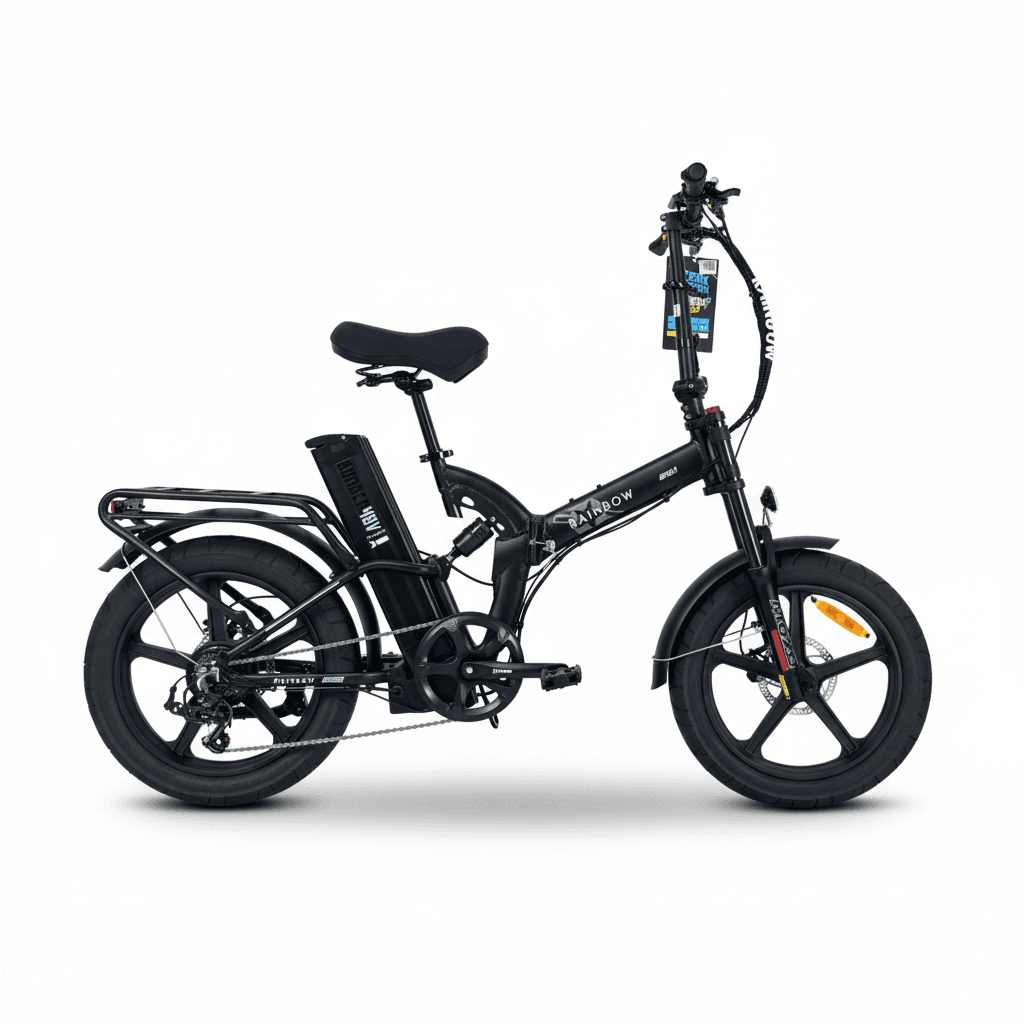 אופניים חשמליים RAINBOW FATTY BOMBER - מבט צד, שלדה שחורה עם שיכוך מלא