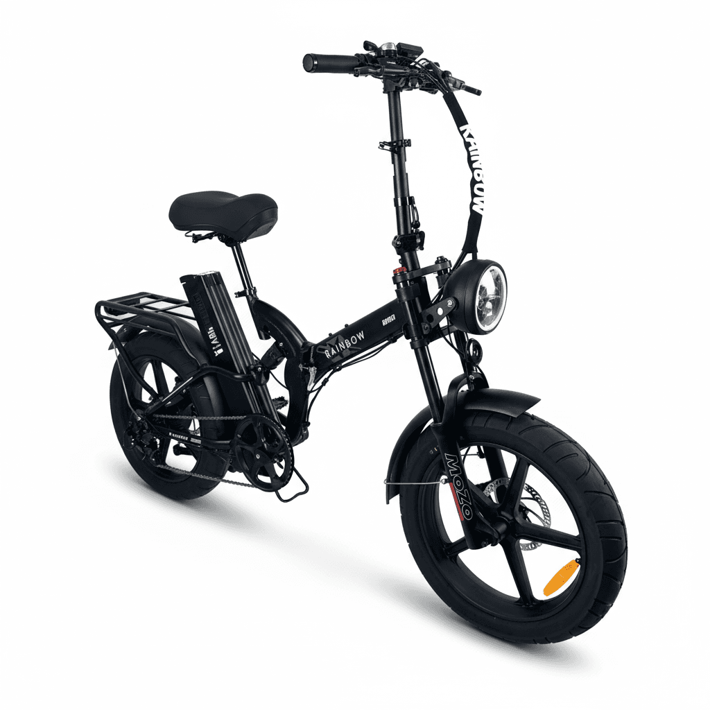אופניים חשמליים RAINBOW FATTY BOMBER - מבט אחורי זוויתי עם סבל וסוללה נשלפת