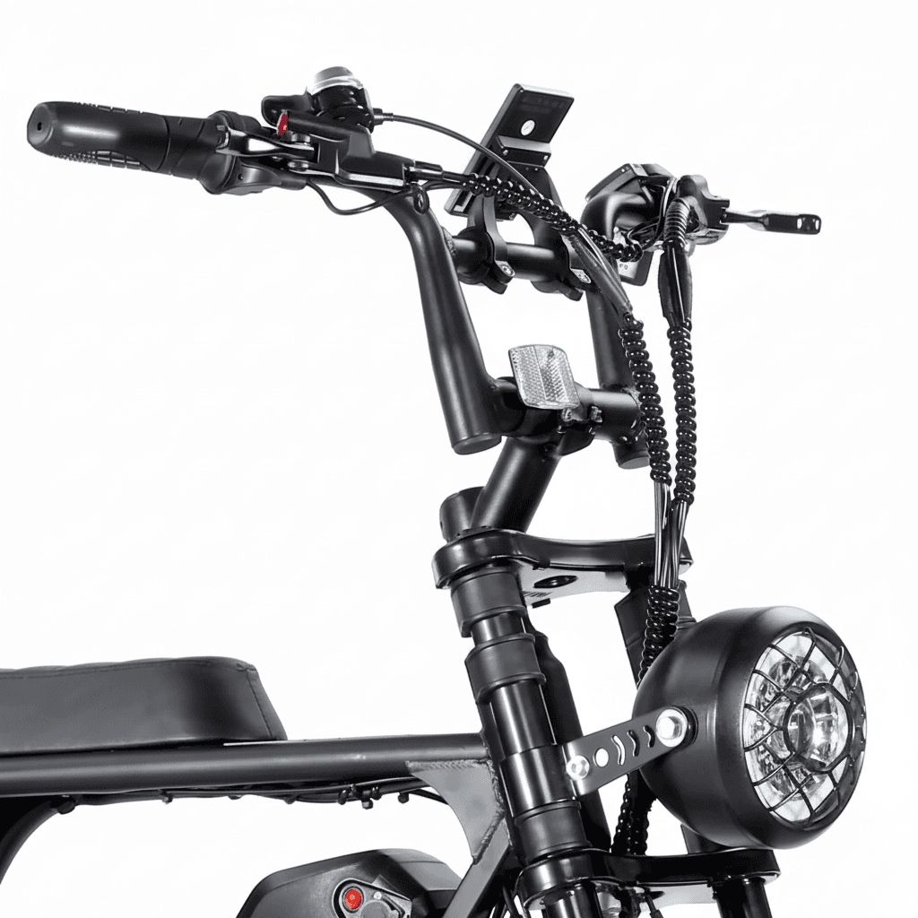 כידון ומזלג קדמי Smart Bike V8 - בלמים הידראוליים ופנס LED עגול בסגנון וינטג'