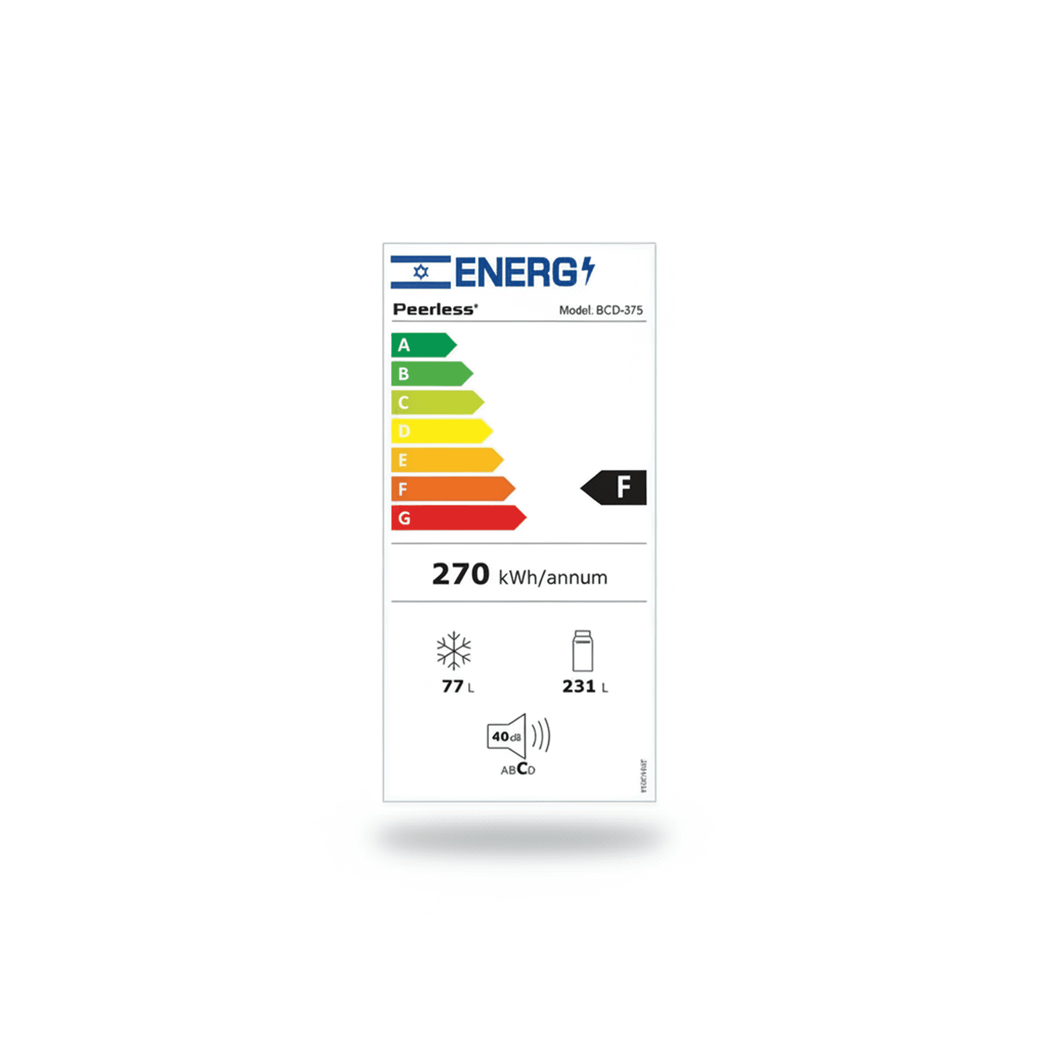 מקרר פירלס Peerless דגם BCD 375B שחור - מבט פנים על המקרר כשהדלתות פתוחות להמחשת חלוקת המדפים והאחסון