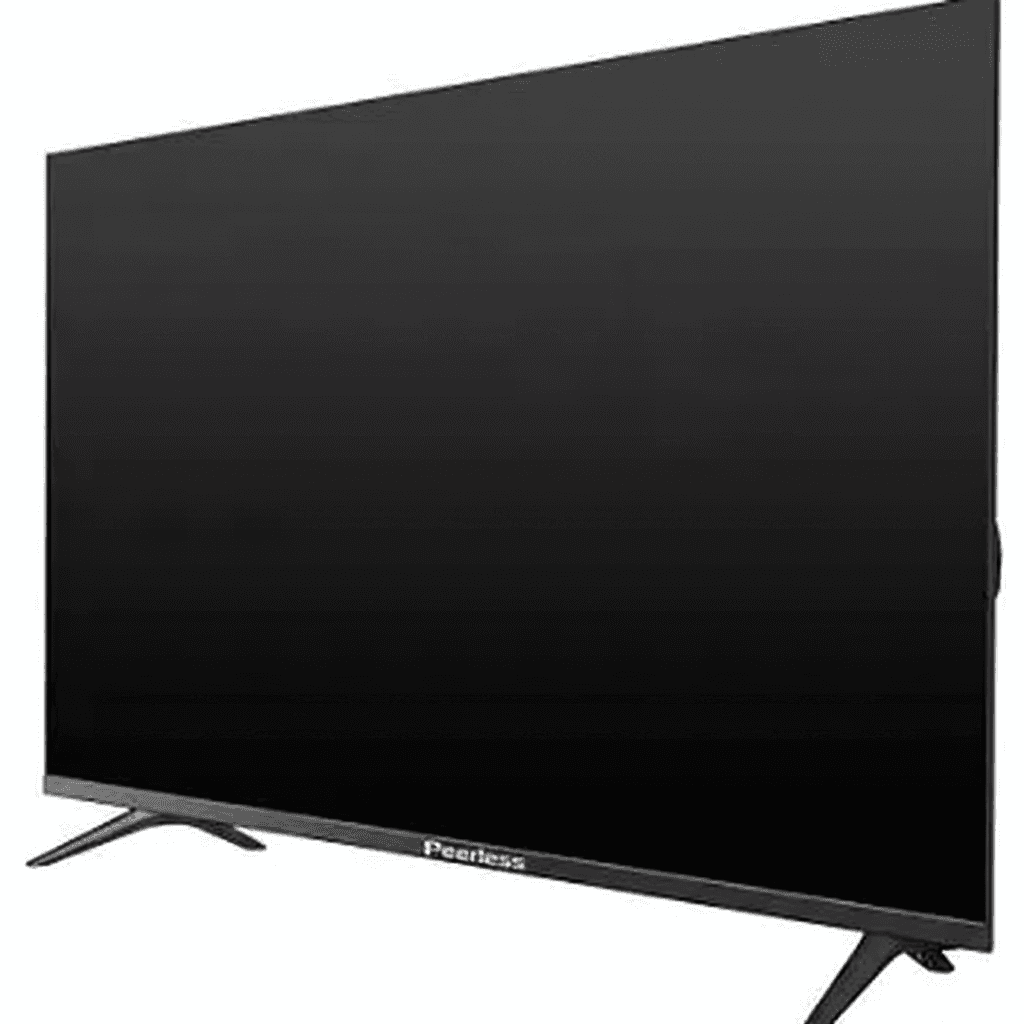 טלוויזיה 32 אינץ פירלס L32PE100H מבט צדדי המציג את עובי המסך הדק ומעמד V שחור