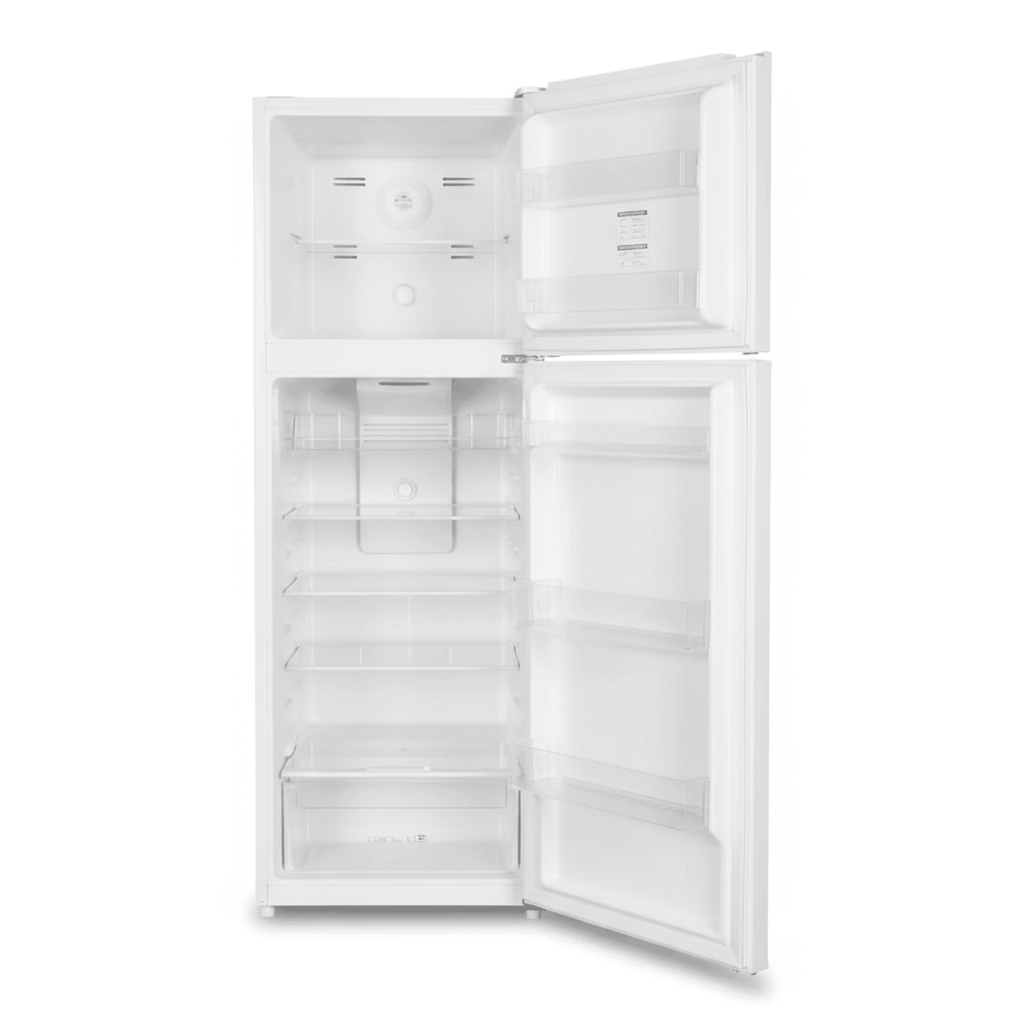 מקרר TADIRAN TADR 360W כשהדלתות פתוחות להמחשת סידור המדפים והנפח הפנימי