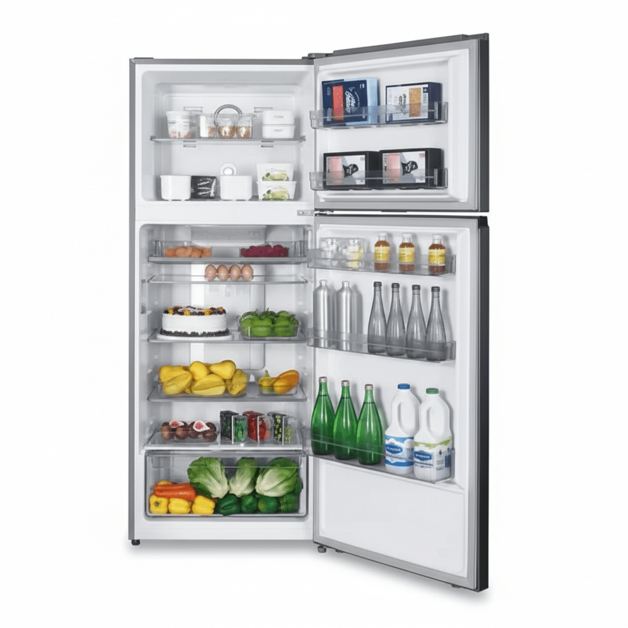 מקרר תדיראן זכוכית שחורה דגם TADR 416GB פתוח - תצוגת סידור המדפים והנפח הפנימי