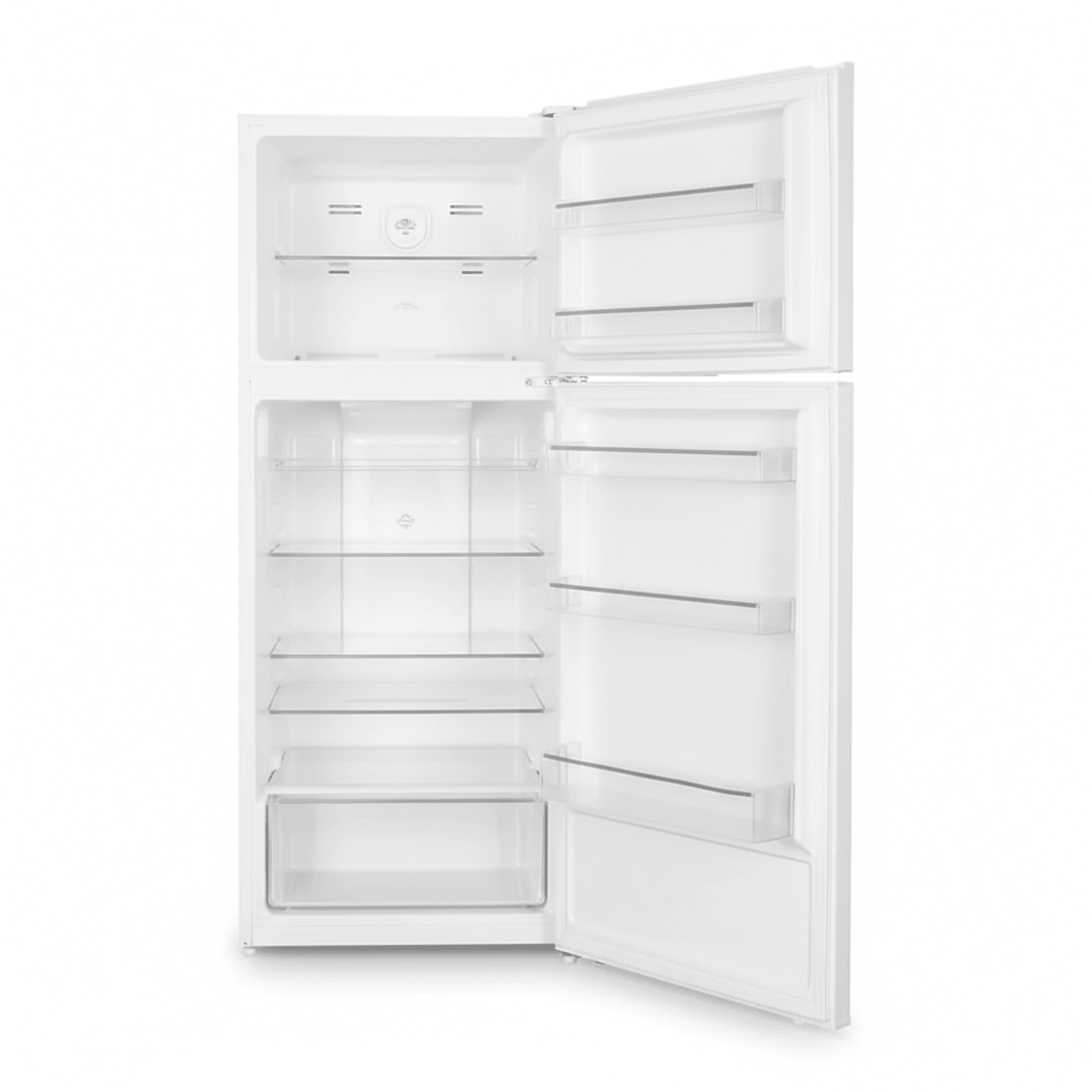 מקרר תדיראן TADR 416W דלתות פתוחות - מבט אל חלל הקירור וההקפאה וסידור המדפים