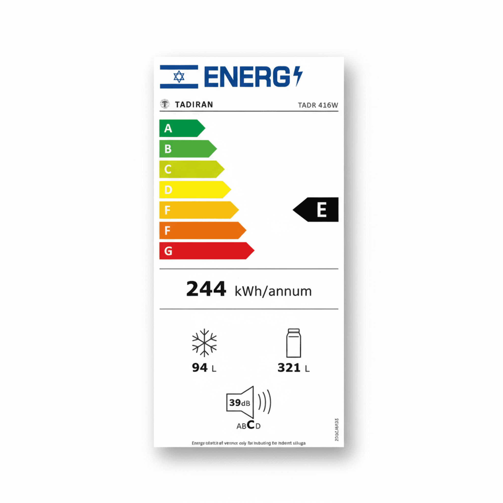 מקרר Tadiran דגם TADR 416W לבן - צילום זווית צדדית הממחיש את עומק ועיצוב המקרר