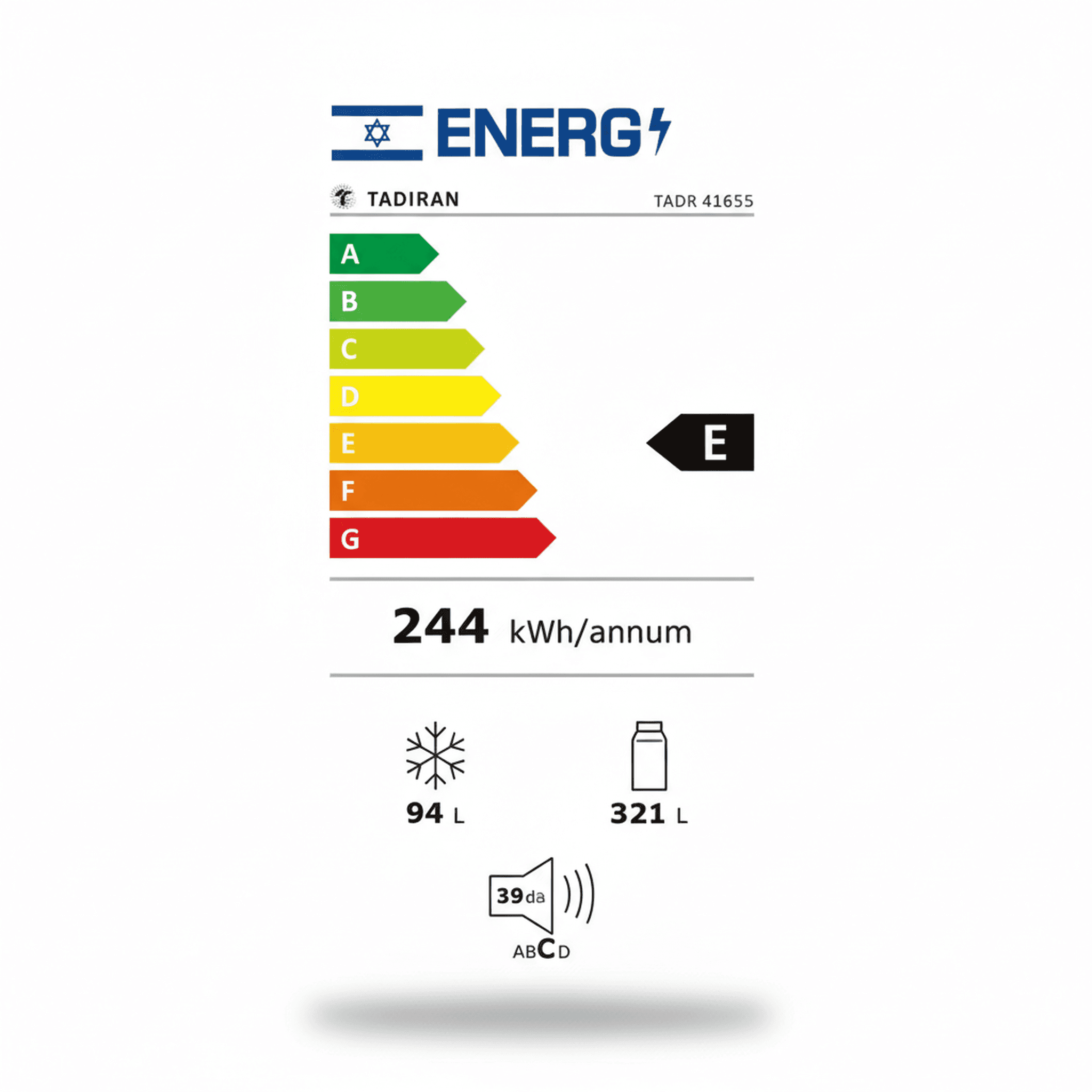 מקרר Tadiran נירוסטה דגם TADR 416SS בזווית צדדית - עיצוב חיצוני והתאמה למטבח