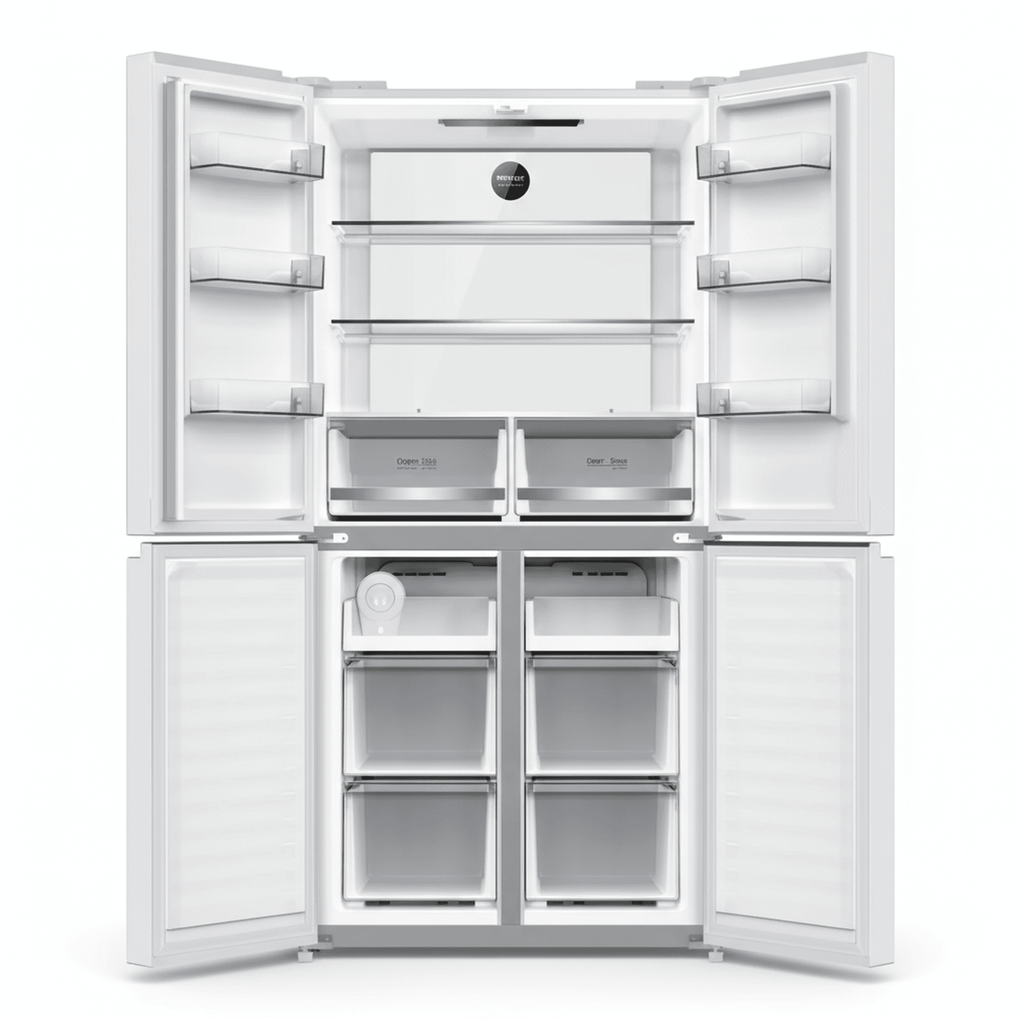 מקרר זכוכית לבנה Tadiran TADR4 503GW בזווית צד - עיצוב 4 דלתות יוקרתי ואלגנטי