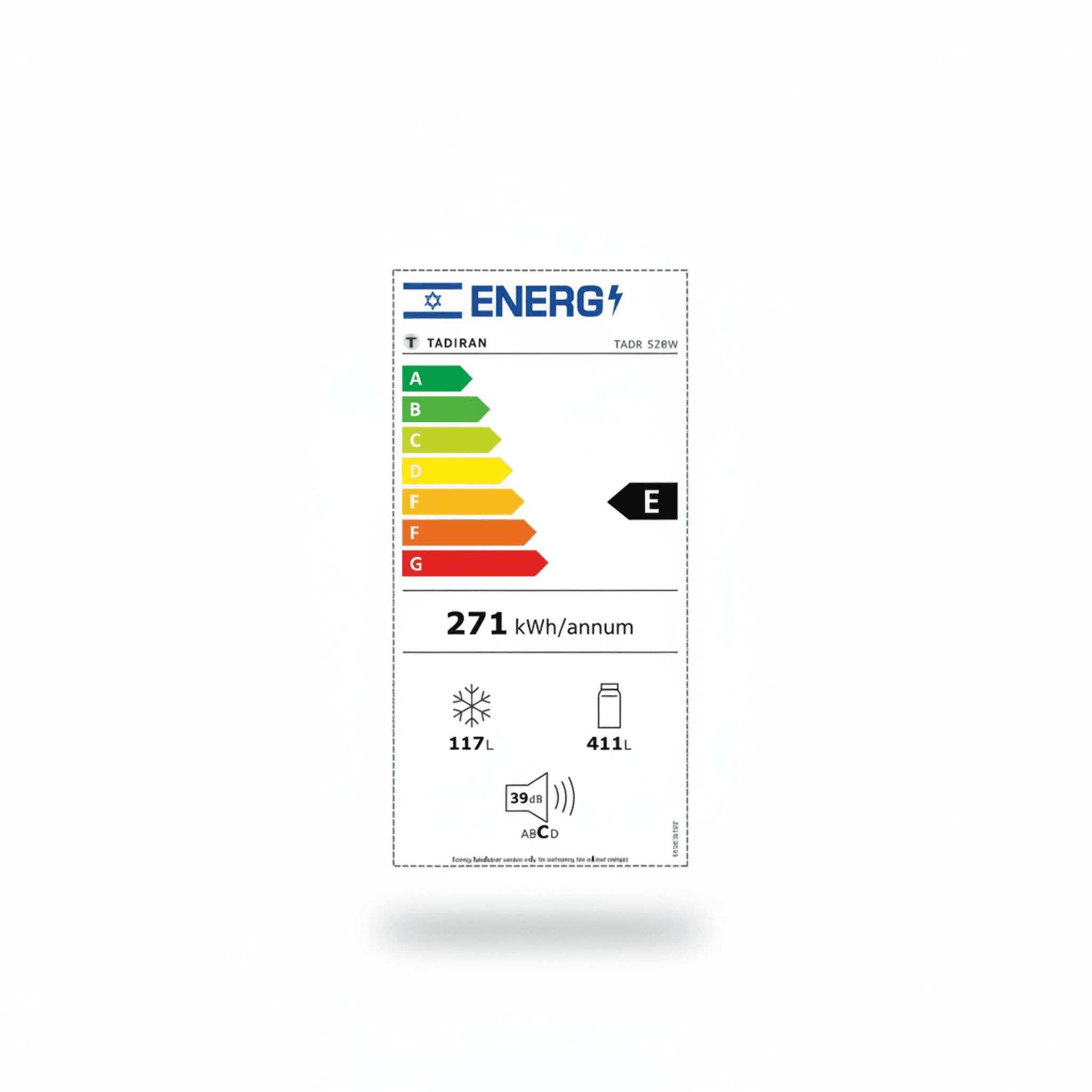 מקרר תדיראן לבן 528 ליטר דגם TADR 528W בזווית צדדית הממחישה את עומק ועיצוב המקרר