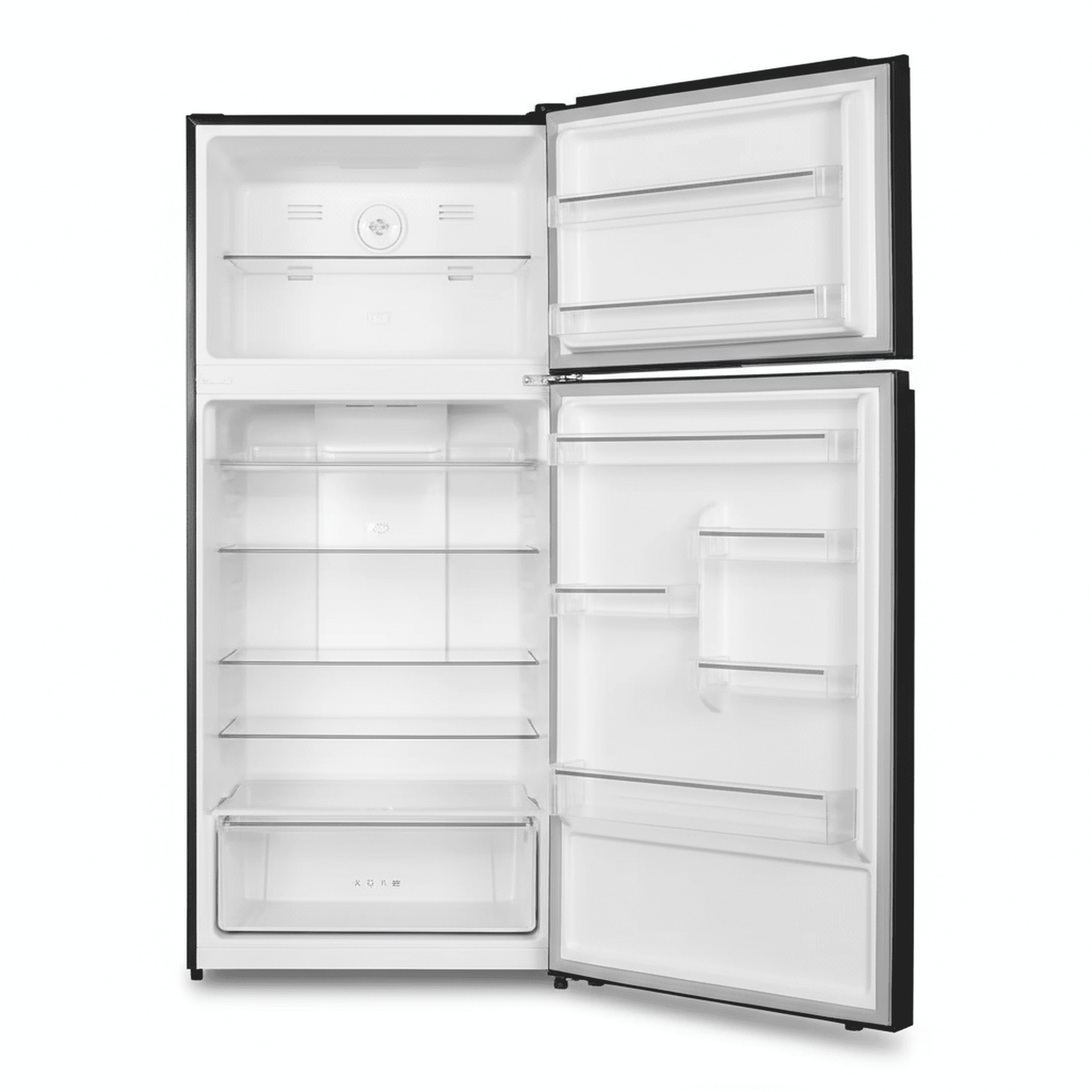 מקרר תדיראן TADR 528SS עם דלתות פתוחות להמחשת סידור המדפים, המגירות והנפח הפנימי