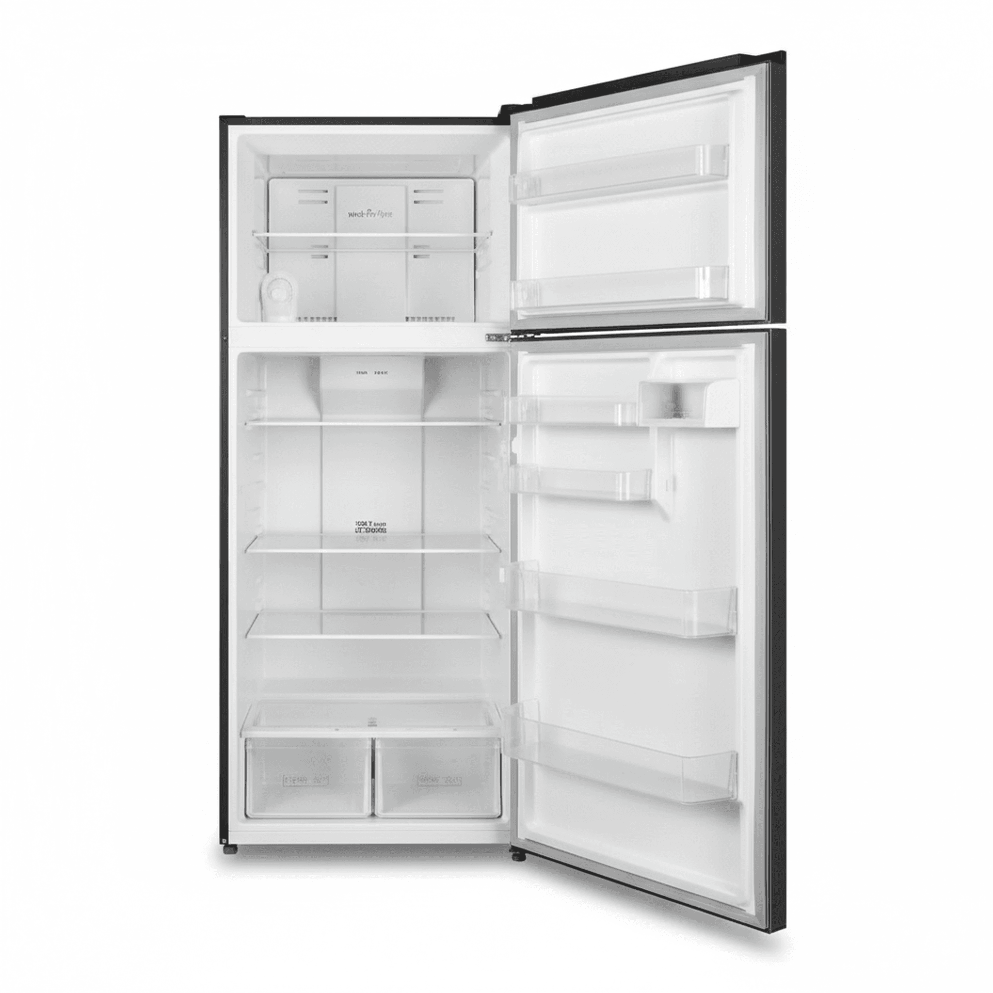 מקרר TADIRAN TADR 580BS עם דלתות פתוחות המציגות את סידור המדפים וחלל האחסון הפנימי