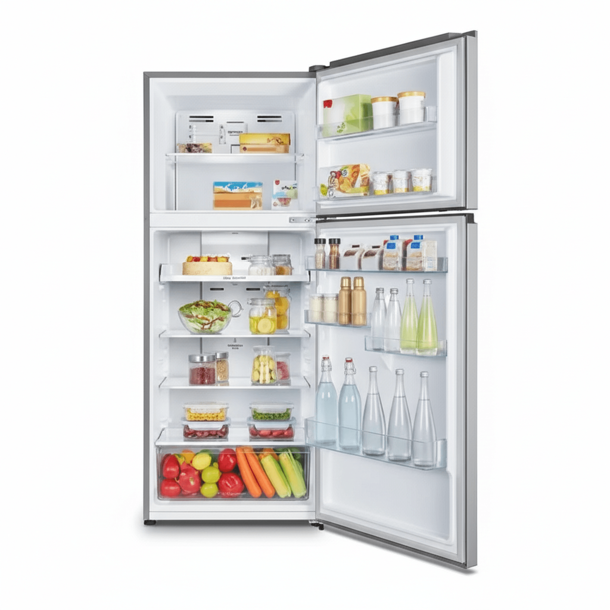 מקרר Hisense דגם RD54S נירוסטה בזווית צדדית הממחישת את העיצוב המודרני והידיות המובנות