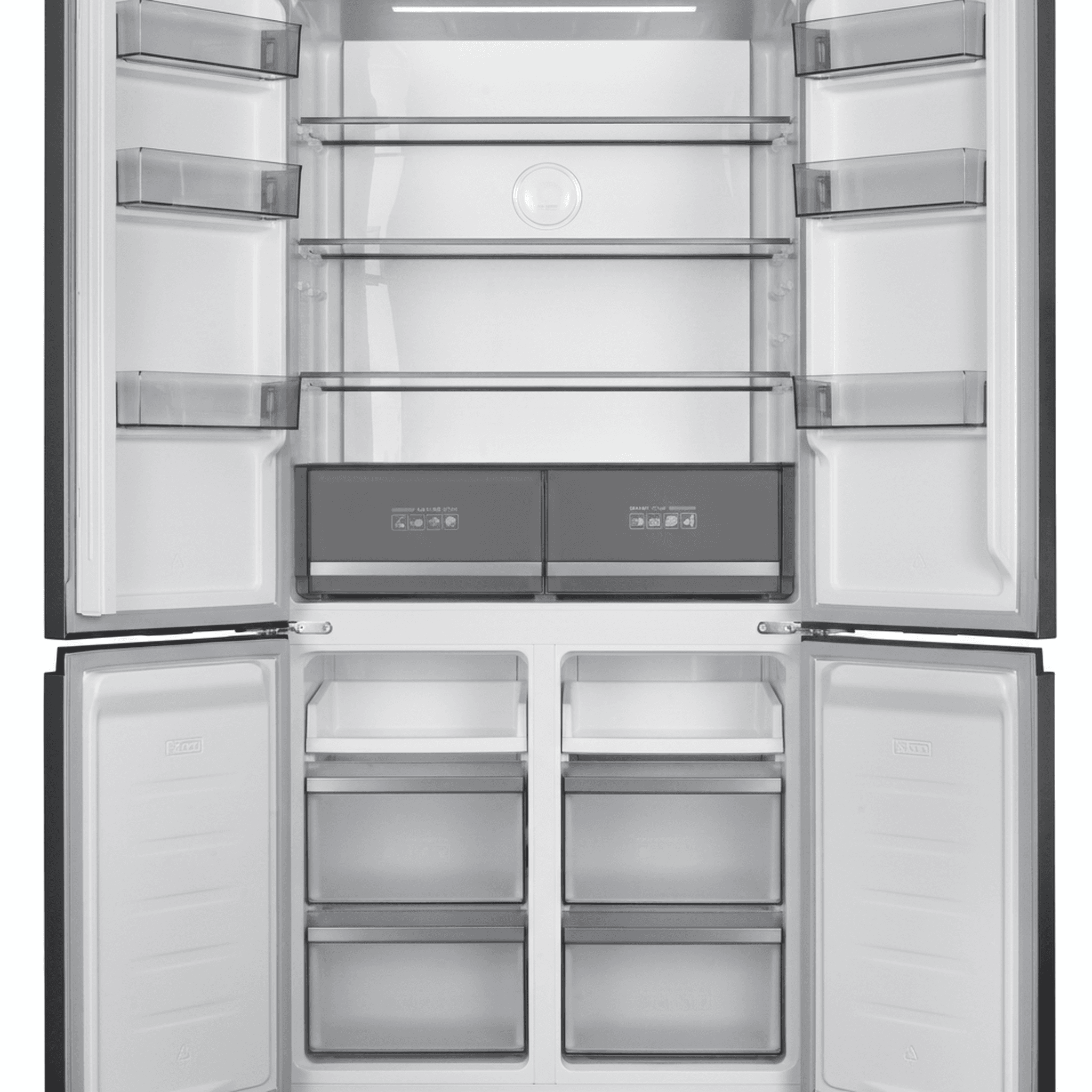 מקרר תדיראן TADRS4505BS בצבע נירוסטה מושחרת - מבט זווית המציג את עיצוב הדלתות המודרני והידיות הנסתרות