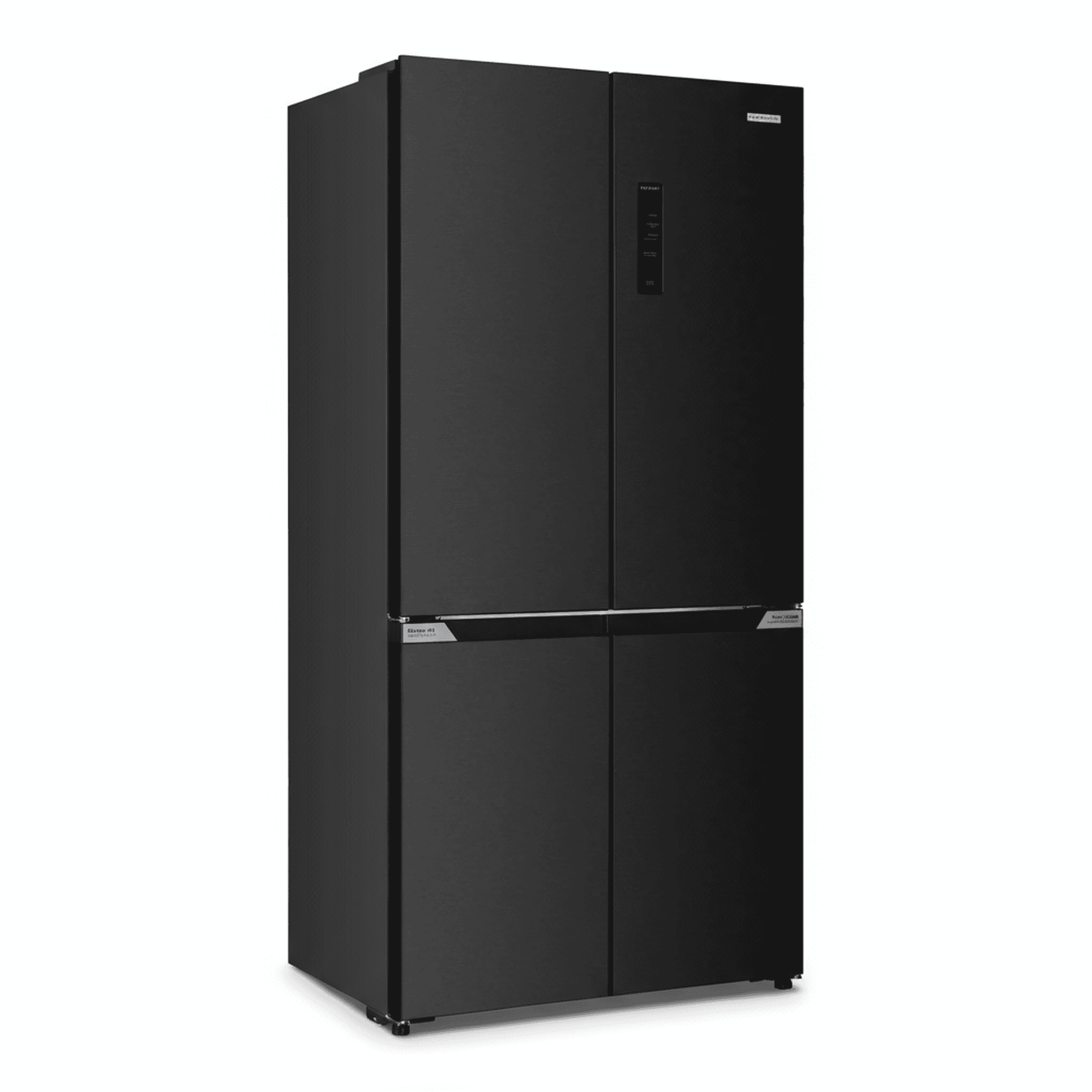 מקרר 4 דלתות TADIRAN דגם TADRS4505BS כשהדלתות פתוחות - תצוגת חלוקת המדפים, תאי האחסון והמגירות הפנימיות