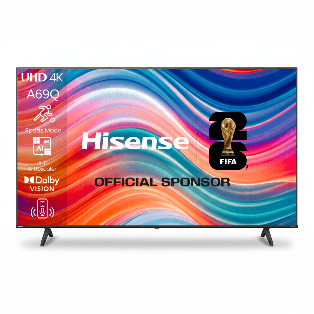 טלוויזיה חכמה Hisense 50A69Q UHD 4K ‏50 אינץ' - מסך שחור ללא מסגרת עם רגליים שחורות, תמיכה ב-Dolby Vision ו-Sports Mode, נתמך רשמי FIFA 2026