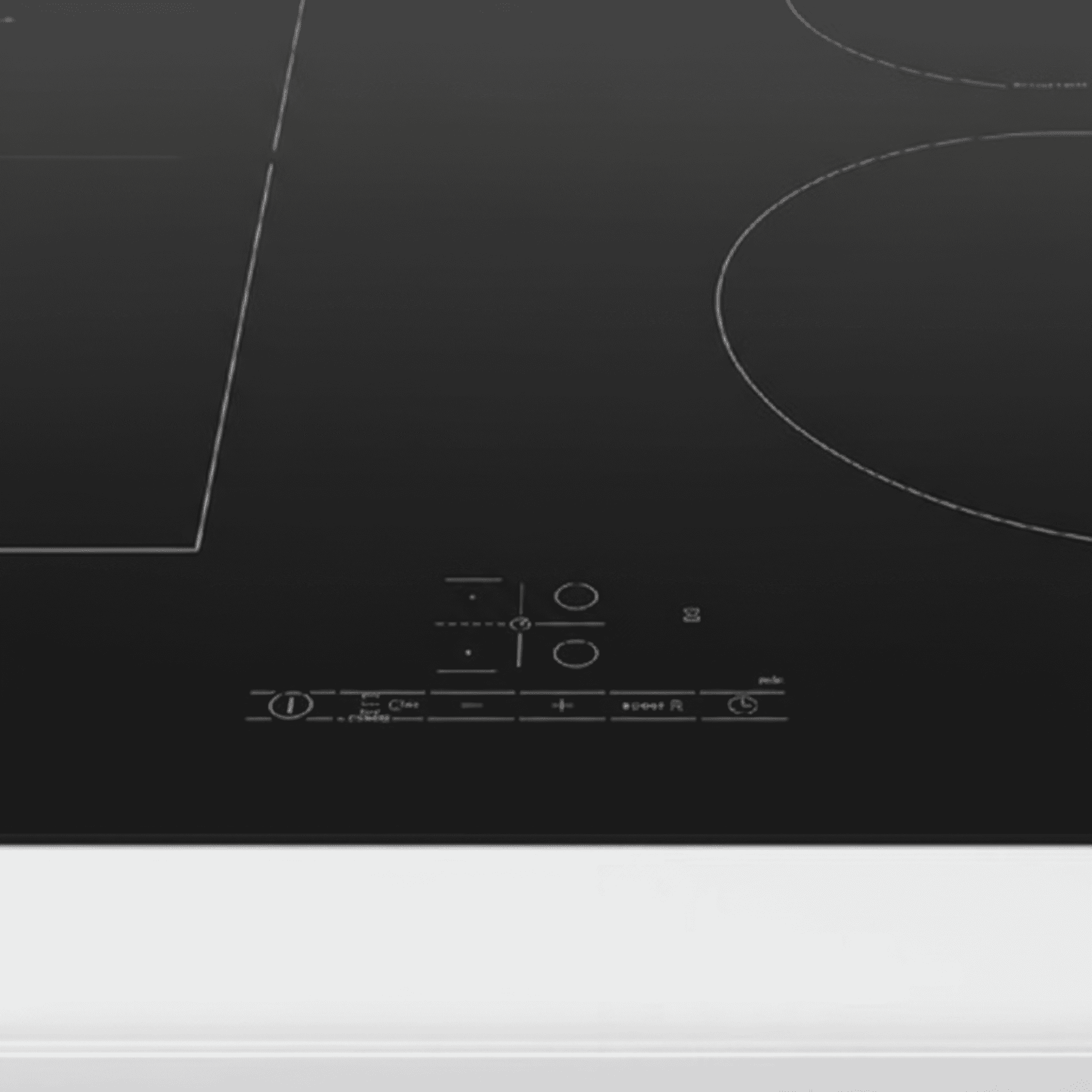 תקריב לוח פיקוד מגע TouchSelect בחזית כיריים Bosch PVS61RBB5E עם לחצני פלוס/מינוס וסמלי אזורי בישול