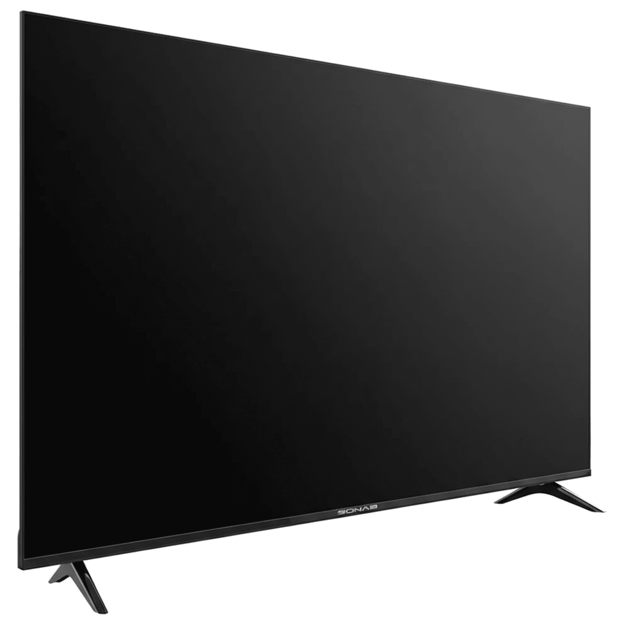 טלוויזיה פרוסוניק U50UHD3 מבט אלכסוני - עיצוב ללא מסגרת דק עם לוגו Prosonic ומעמד שחור