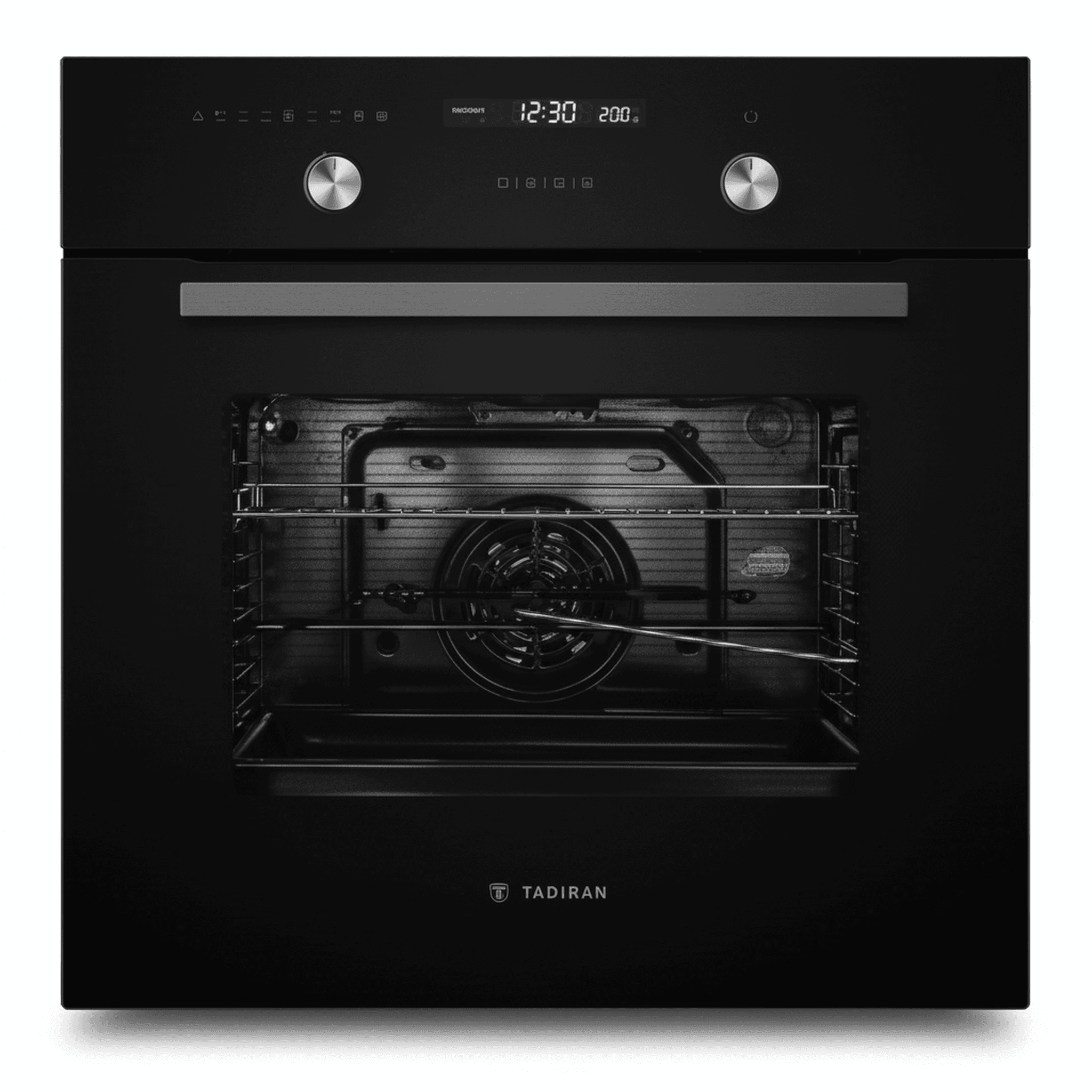 תנור בנוי 70 ליטר דיגיטלי זכוכית שחורה TADO 70GB תדיראן TADIRAN - מבט חזיתי כללי המציג את העיצוב האלגנטי, גימור הזכוכית השחורה ולוח הבקרה הדיגיטלי