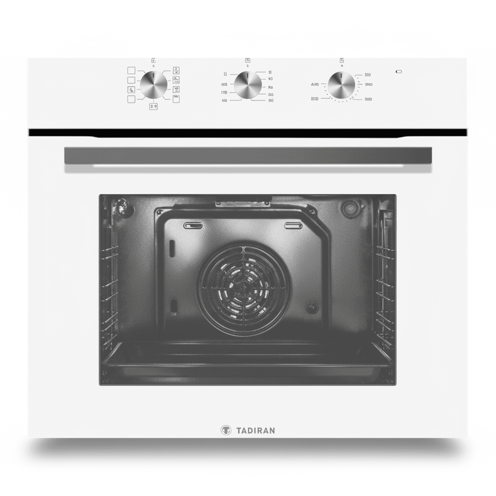 תנור בנוי מכני 70 ליטר זכוכית לבנה TADO 65GW תדיראן TADIRAN - מבט חזיתי של התנור המציג גימור זכוכית לבנה ונקייה עם כפתורי הפעלה מכניים