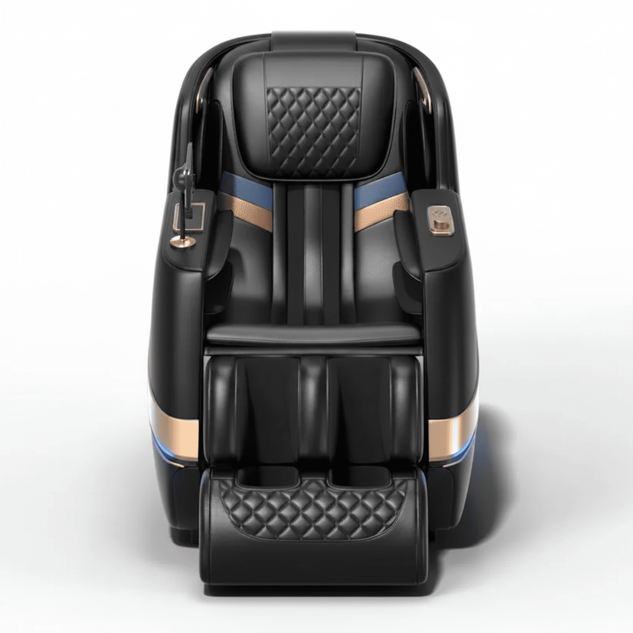 כורסת מסאג' מקצועית עור בונדד לדר AMORA CF-188B שחור - מבט חזיתי מקיף המציג את העיצוב האלגנטי, משענת הגב וההדום המרופד