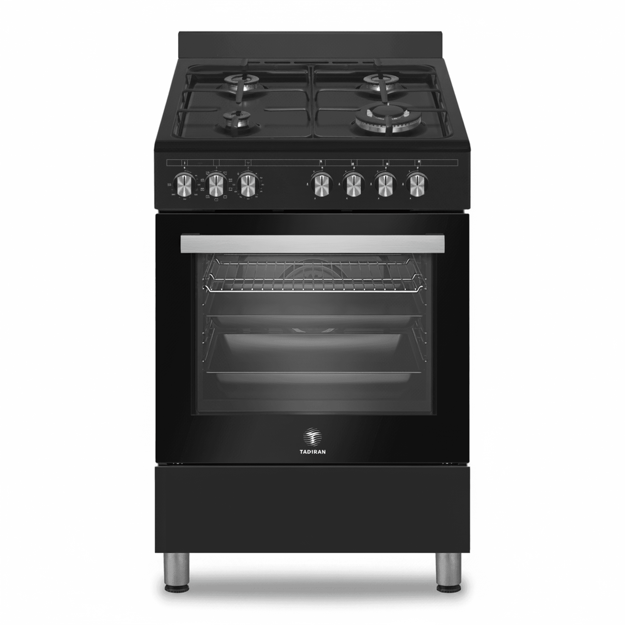 תנור משולב גז 60 סמ טורבו TOFS650MBL שחור פחם מט TADIRAN - מבט חזיתי מהמציג את העיצוב האלגנטי המודרני, דלת התנור וכיריים הגז העליונים