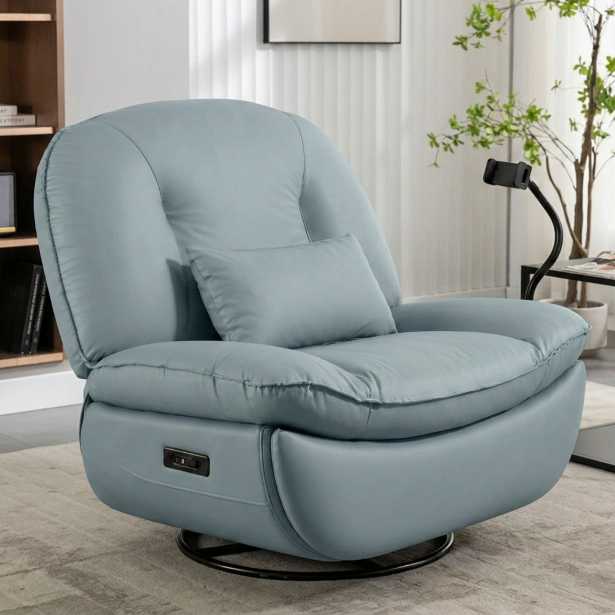 Sillón de Masaje y Calefacción Eléctrico Giratorio Dolce Vita Verona - Cuero Anti-Scratch Azul + USB