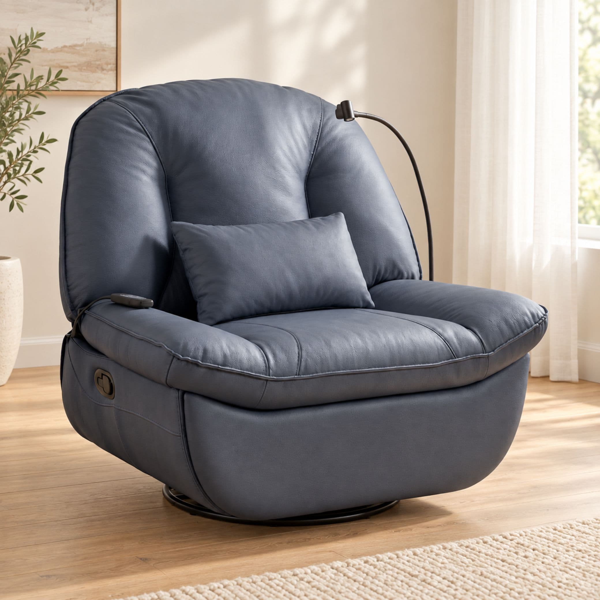 כורסת עיסוי וחימום ידנית מסתובבת Dolce Vita Verona בעור Anti-Scratch אפור כהה, בסלון מעוצב