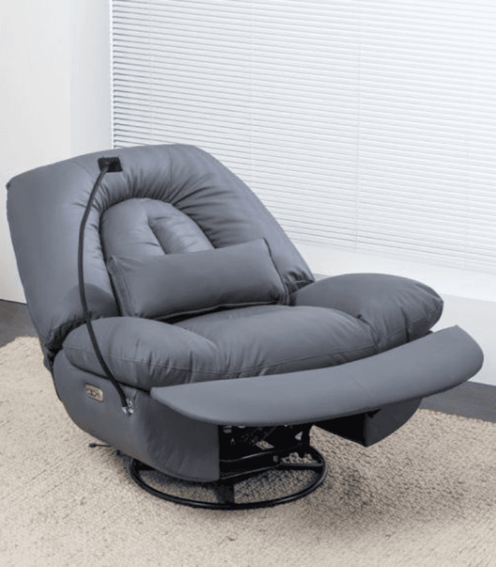 כורסת מסאג עור ריקליינר חשמלי AIR LEATHER אריאן פרימיום אפור