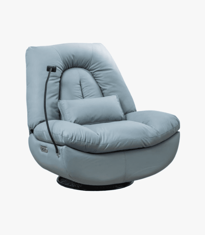 כורסת מסאג עור ריקליינר חשמלי AIR LEATHER אריאן פרימיום כחול שמיים