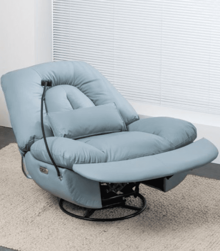 כורסת מסאג עור ריקליינר חשמלי AIR LEATHER אריאן פרימיום כחול שמיים