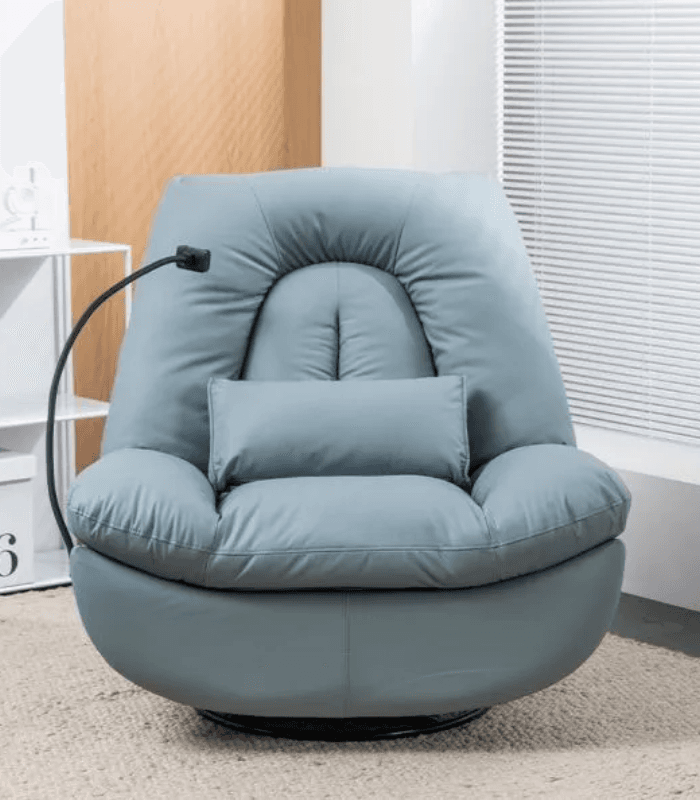 כורסת מסאג עור ריקליינר חשמלי AIR LEATHER אריאן פרימיום כחול שמיים