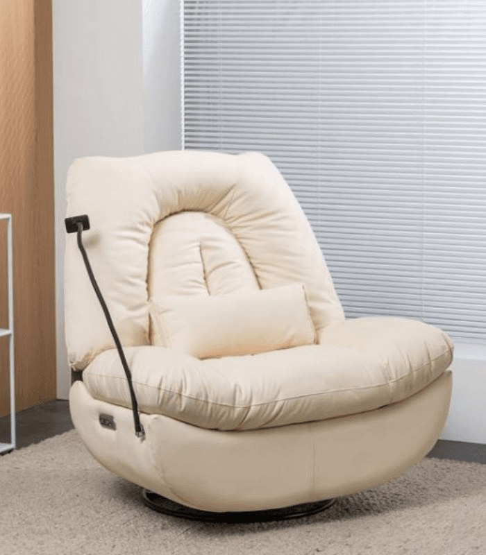 כורסת מסאג עור ריקליינר חשמלי AIR LEATHER אריאן פרימיום שמנת