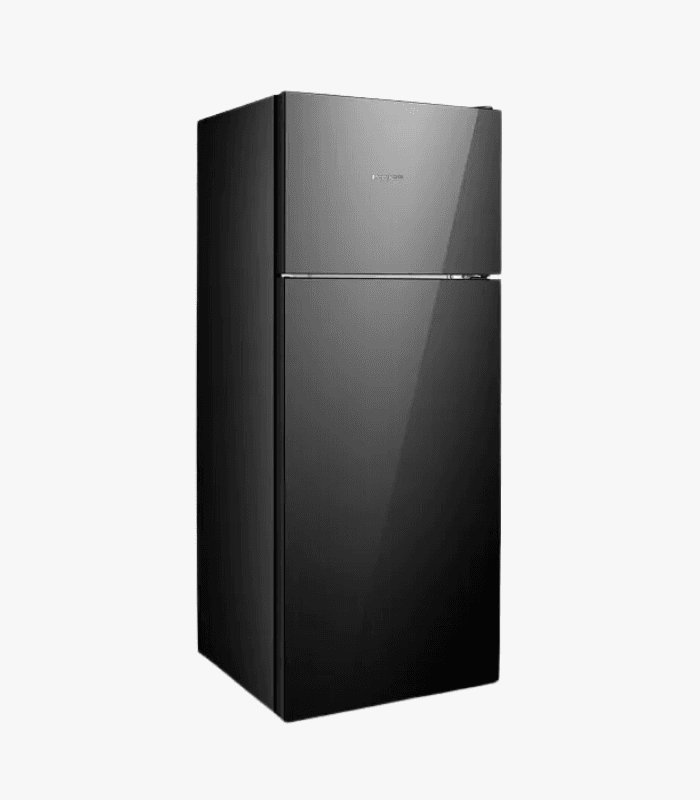 Refrigerador con congelador superior 210, recubrimiento de vidrio negro Peerless BCD-210 G BLK.