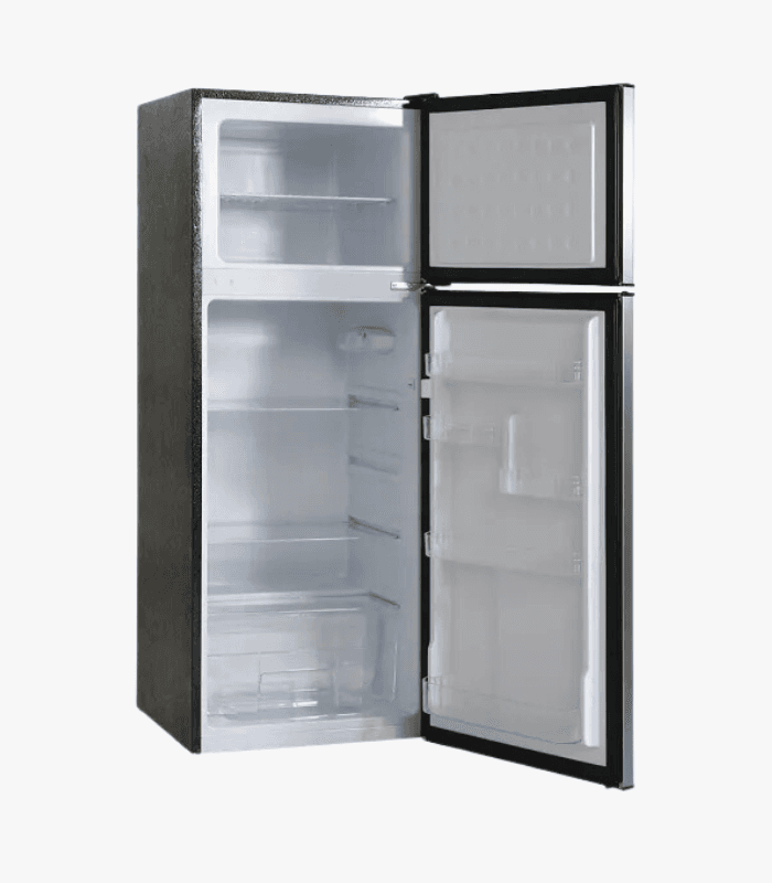Refrigerador con congelador superior 210, recubrimiento de vidrio negro Peerless BCD-210 G BLK.