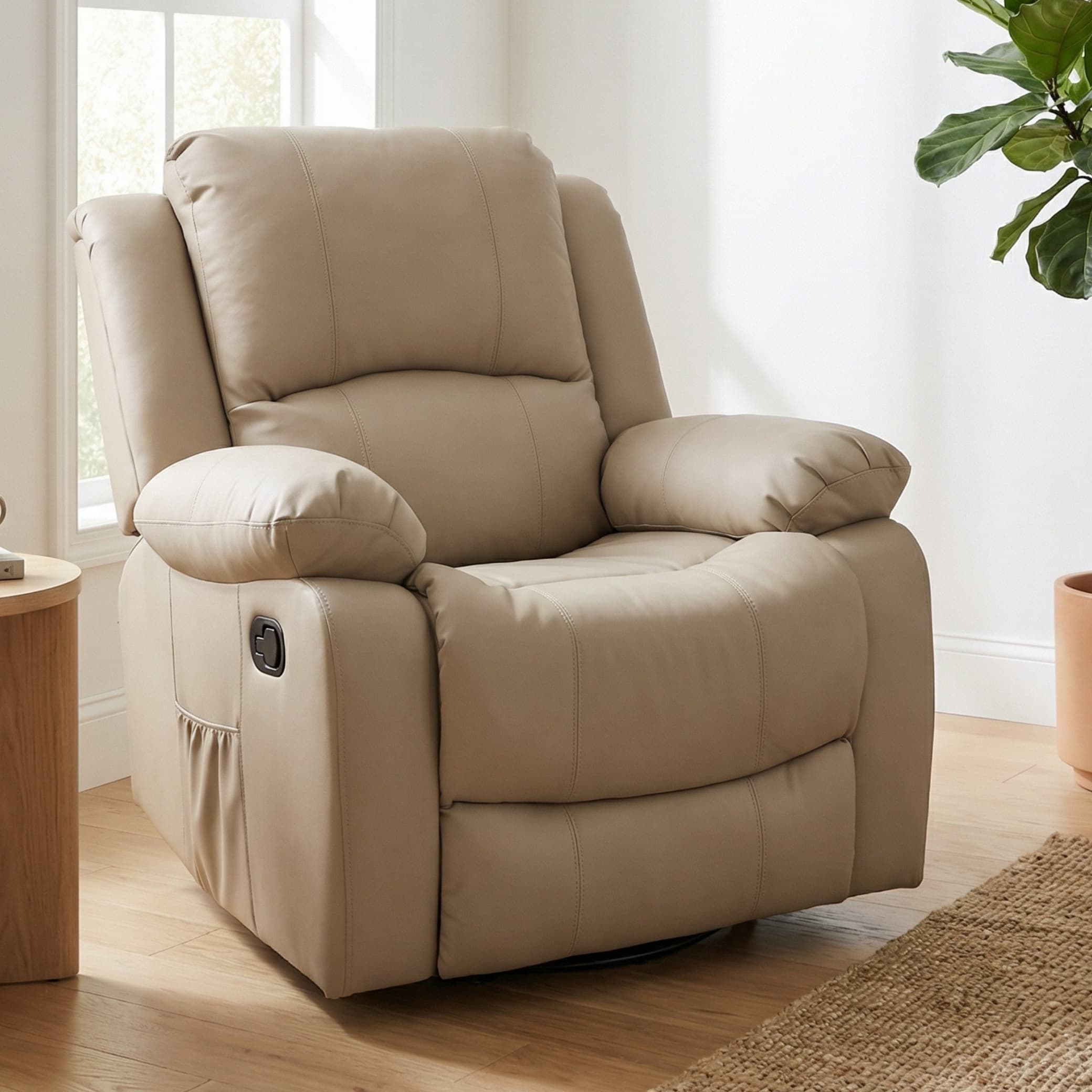 כורסת טלוויזיה עיסוי וחימום ריקלינר ידני Dolce Vita Torino Relax - עור PU בז׳