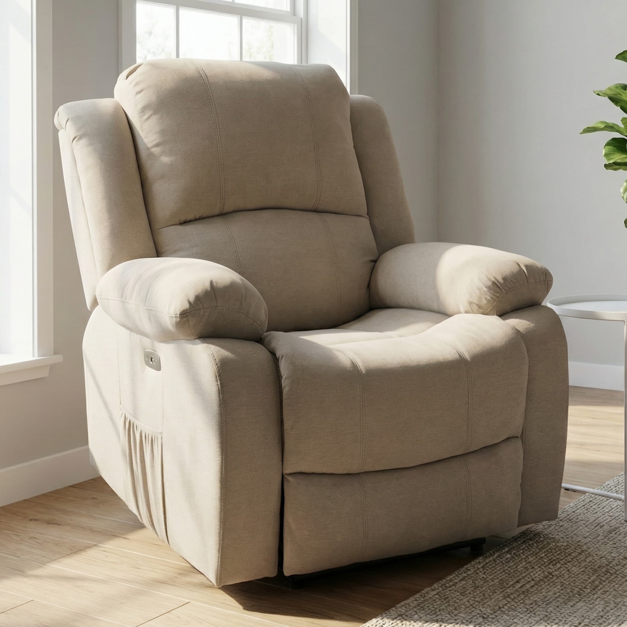 כורסת טלוויזיה עיסוי וחימום ריקלינר חשמלי Dolce Vita Torino Premium - בד בז' + USB