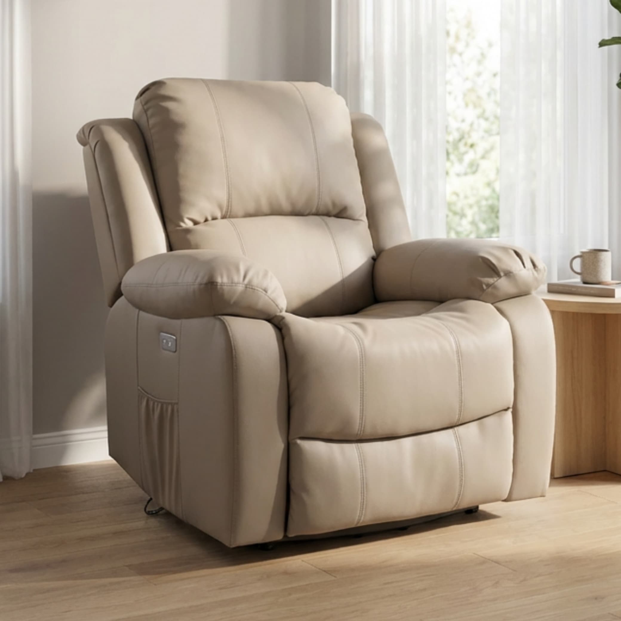 כורסת קימה חשמלית Dolce Vita דגם Torino פרימיום עור PU בז׳ עם 8 נקודות עיסוי | חימום + USB